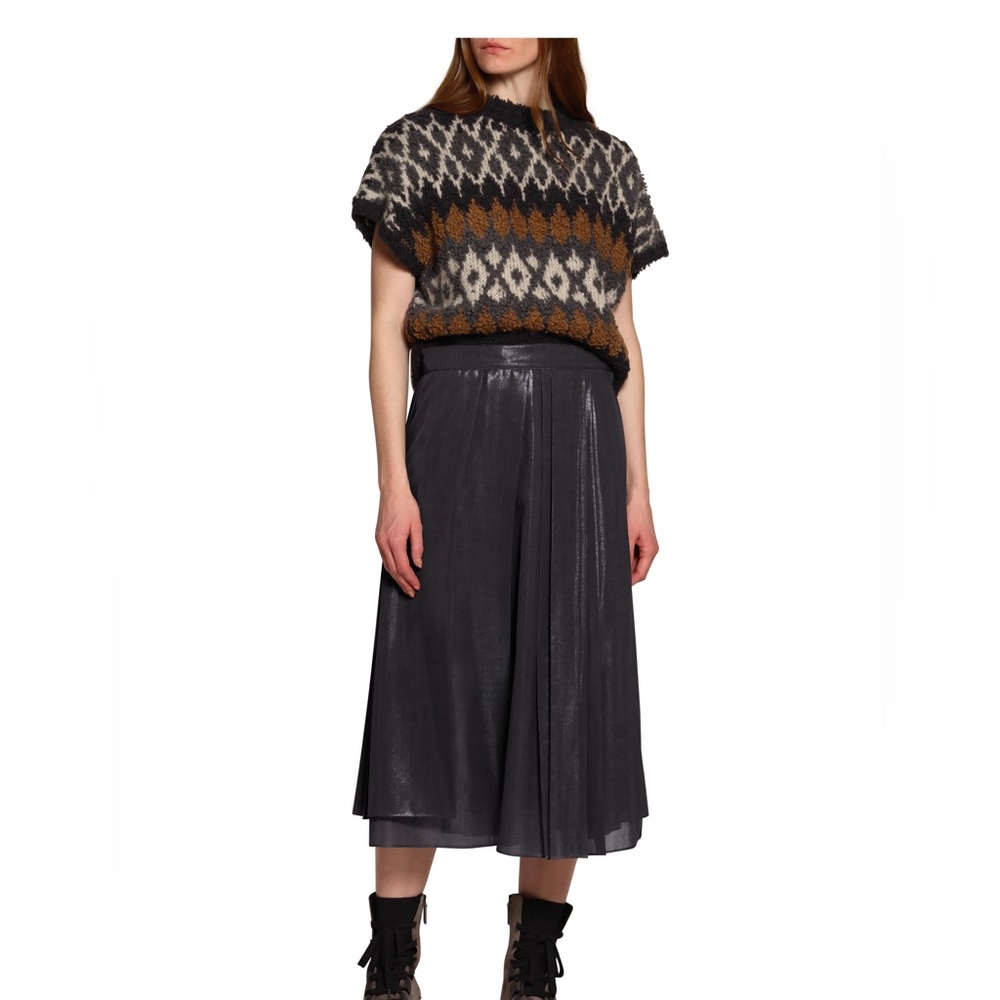 BRUNELLO CUCINELLI
Anthracite Lurex Pleated Midi Skirt NWT 8 - Picture 3 of 4